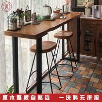 Balcony bar table window integrated solid wood household iron wall long table bar milk tea shop high table