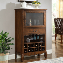 American-style all-solid wood wine cabinet living room against the wall home floor-to-ceiling storage glass cabinet simple wine display cabinet small cabinet