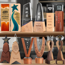 Creative wooden licensing medals crystal trophies custom-made corporate employees annual awards competition souvenirs