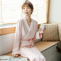 Pink Pyjamas Woman Fall Long PURE COTTON SEXY BATHROBE CUTE PRINCESS WIND LONG SLEEVE SLEEPING SKIRT SPRING AUTUMN AND PAJAMAS
