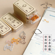 Retro special-shaped bookmark paper clip set this character time multi-stationery students read Mark paper clip clip creative cute animal hollow color metal pin multi-function office supplies