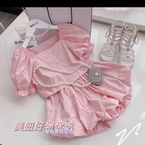 Girls summer suit net red Yangqi 2021 new childrens summer small and medium childrens clothing girls embroidery flower two-piece set