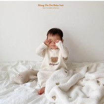 Mengdodo new small bear embroidered sleeping bag pure cotton gauze newborn anti-kick by baby spring and autumn children climbing