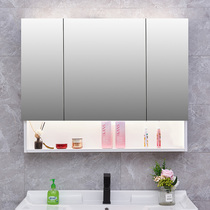  Stainless steel mirror cabinet White bathroom storage wall-mounted mirror box with light toilet bathroom custom separate mirror cabinet