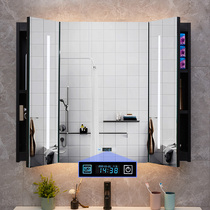 Smart Mirror cabinet Black stainless steel with LED light Bluetooth audio Hand washing toilet Bathroom Wall-mounted 3D mirror cabinet