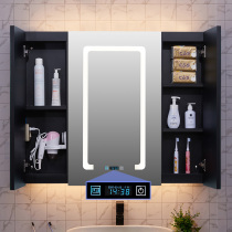 Smart mirror cabinet Stainless steel black wash bathroom with light mirror box Bluetooth audio toilet storage wall-mounted cabinet