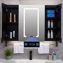  Smart mirror cabinet Black stainless steel hand washing toilet Bathroom toilet Wall-mounted storage defogging separate mirror cabinet