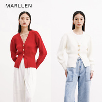 Marllen Black tech Shubounce wool retro palace Romantic Outline shaped single row buttoned v collar close-knit cardiovert
