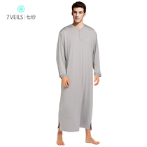 Mens night dress Long nightgown Mens thin loose plus size long-sleeved one-piece pajamas Mens bathrobe Home clothes