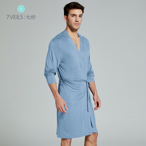Modale sleepwear male thin section of ice silk bathrobe sexy pyjamas one-piece home clothes long sleeve mens sleepwear spring and summer