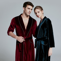 High-end pajamas Spring and autumn velvet couple nightgown medium-long luxury can wear home clothes Classic temperament morning robe women