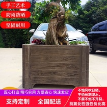 Cement imitation wood grain box reinforced concrete flowerpot highway partition anti-corrosion greening project outdoor combination flower bucket