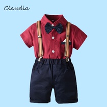 Boys with pants set summer thin model catwalk shirt thin summer baby one year old suit gentleman dress