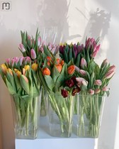 Flower bouquets flower bouquets flower bouquets floral cylinders plastic awake buckets French style crystal square flower casks transparent mesh red Recommended