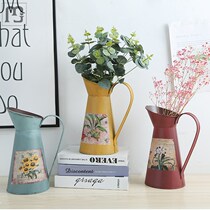Classical Art Retro iron sheet Dried Flower Barrel Wine Jug Shape Fake Flower Emulated Flower Flower Arrangement Pot Living Room Decorated Iron Vase