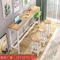 Household long table milk tea shop table and chair combination high foot bar chair bar table simple wall commercial narrow table