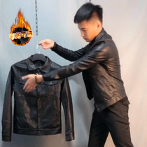 Social spirit guy leather clothing men fast hand net red with velvet thick leather jacket winter New short jacket