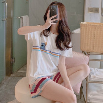 2021 new pajamas womens summer pure cotton short-sleeved shorts two-piece summer thin cute homewear suit
