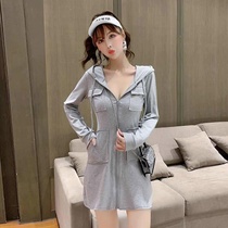 Autumn dress Korean version 2020 new slim slim hooded zipper can sweet salt long sleeve dress women casual skirt