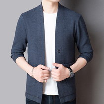 Sweater mens loose autumn thin section 2021 new spring and autumn knitted cardigan outer jacket middle-aged dad cardigan