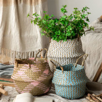 Nordic Straw flower basket portable woven basket home living room floor plant flower pot ornament large rattan basket decoration