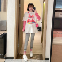 Pregnant woman suit Spring and autumn outside wearing pure cotton T-shirt new net red 100 hitch long sleeve blouse tobellied bottom pants two sets