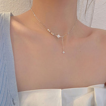 925 sterling silver sparkling diamond star pearl necklace 2021 new design niche high-end female clavicle chain light luxury