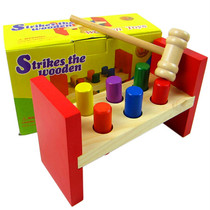 Montessori early childhood education Wooden six piling table Beating table Toy knocking table Hand-eye coordination