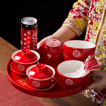 Marriage newcomer changed to the teacup two pairs of four handmade diy wedding bowl wedding tea set for wedding