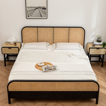 Nordic solid wood bed hotel apartment Net red homestay designer furniture Japanese rattan bed bed 1 8 meters double ins style