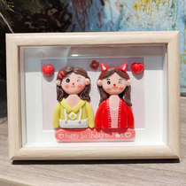 Soft pottery photo frame custom diy stone plastic clay doll girlfriends couple birthday gift quick drawing cartoon Q version