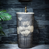Column washbasin retro outdoor column basin balcony outdoor wash basin ceramic courtyard sink small