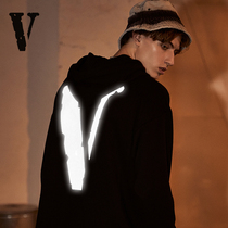 潮牌VLONE连帽卫衣男官网天津限定3M反光情侣大V宽松帽衫女秋冬款