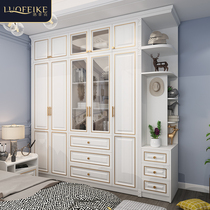 Light luxury American wardrobe glass door cabinet household bedroom flat door large wardrobe combination overall six-door large wardrobe