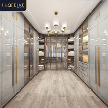  Light luxury wardrobe cloakroom overall customization Whole house wardrobe combination cabinet cloakroom Glass door open cloakroom