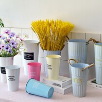 Awakening flower bucket household flower bucket flower flower flower arrangement iron barrel tin bucket flower pot artificial flower pot artificial flower artificial flower wrought iron vase