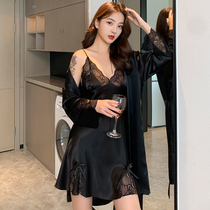 Sexy Sleepwear Women Summer Ice silk thin Lace Harness Sleeping Dress Sleepwear Suit Spring Autumn Season New 2022 2022