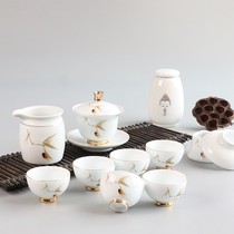 Light luxury bowl tea set set home simple office modern gold Penh kungfu meeting guest Tea Cup complete white porcelain teapot