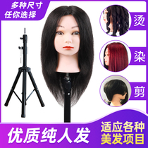 Full real hair head model apprentice practice hair cutting model head Barber shop doll head Hot hair dye hair dummy head model