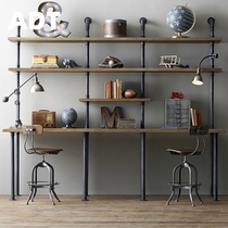Retro industrial wind desk bookshelf integrated home study study office computer desk solid wood plate Workbench
