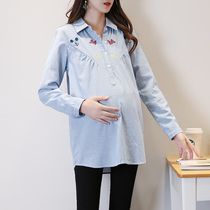 Pregnant womens shirt 2022 Spring and Autumn long sleeve long-length bottoming coat fashion large size loose Joker shirt