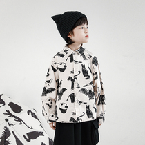 odddetails boy animal printed shirt spring and autumn in fashion foreign air blouses CUHK child loose casual shirt