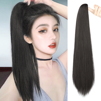 Wig ponytail female strap type straight hair high ponytail natural ultra-long fake ponytail net red Ultra-light grip clip type fake braids