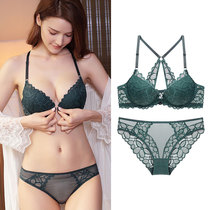 Beauty back front buckle underwear women gather thick small chest summer anti-sagging 2021 sexy lace bra set bra