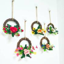 Pastoral Fake Flower Hanging Garland Wall Rattan Ring Round Pendant Flower Living Room Room Bedroom Wall Hanging Decoration