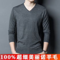 Ultra-fine merino cardigan 100 mens pure wool V-neck worsted thin spring chicken heart collar knitted base sweater