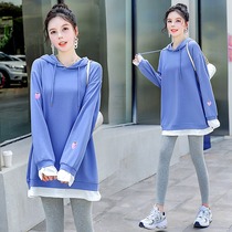Pregnant woman t-shirt blouses spring autumn suit fashion new big code loose necropolis red two-piece set spring long sleeve T woman