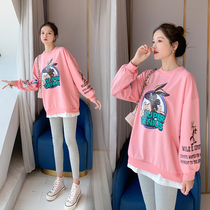 Pregnant woman Spring and autumn suit 2022 new hit undershirt out of fashion online red sweatshirt loose Korean version for spring fall blouses