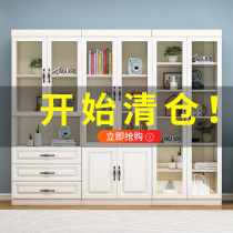 Floor bookcase household solid wood shelf living room glass door study single bookcase simple modern combination cabinet
