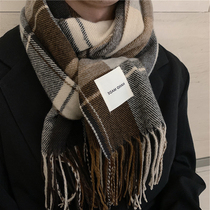 Cashmere Scarf Men Winter 2021 New Thick Joker Japanese Couple Plaid Gate Gift Girl Bib